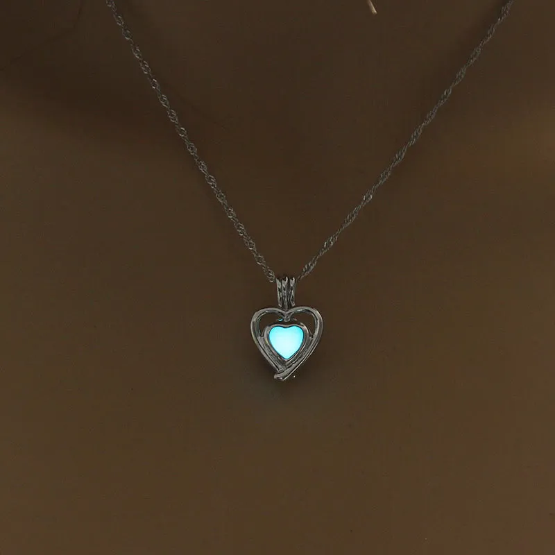 Glow in the Dark Heart Shape Pendant - Blue Glow