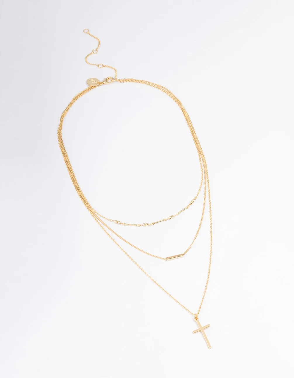 Gold Plated Layer Bar & Cross Necklace