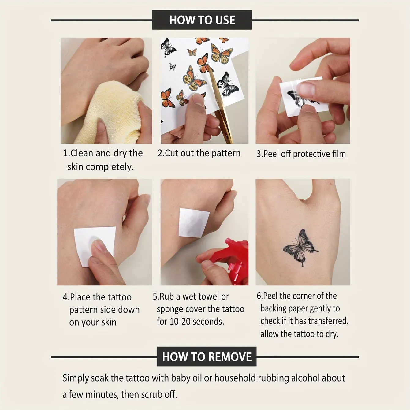Heartbeat Love Words Butterfly Flying Bird Pattern Finger Wrist Ear Back - 6pcs