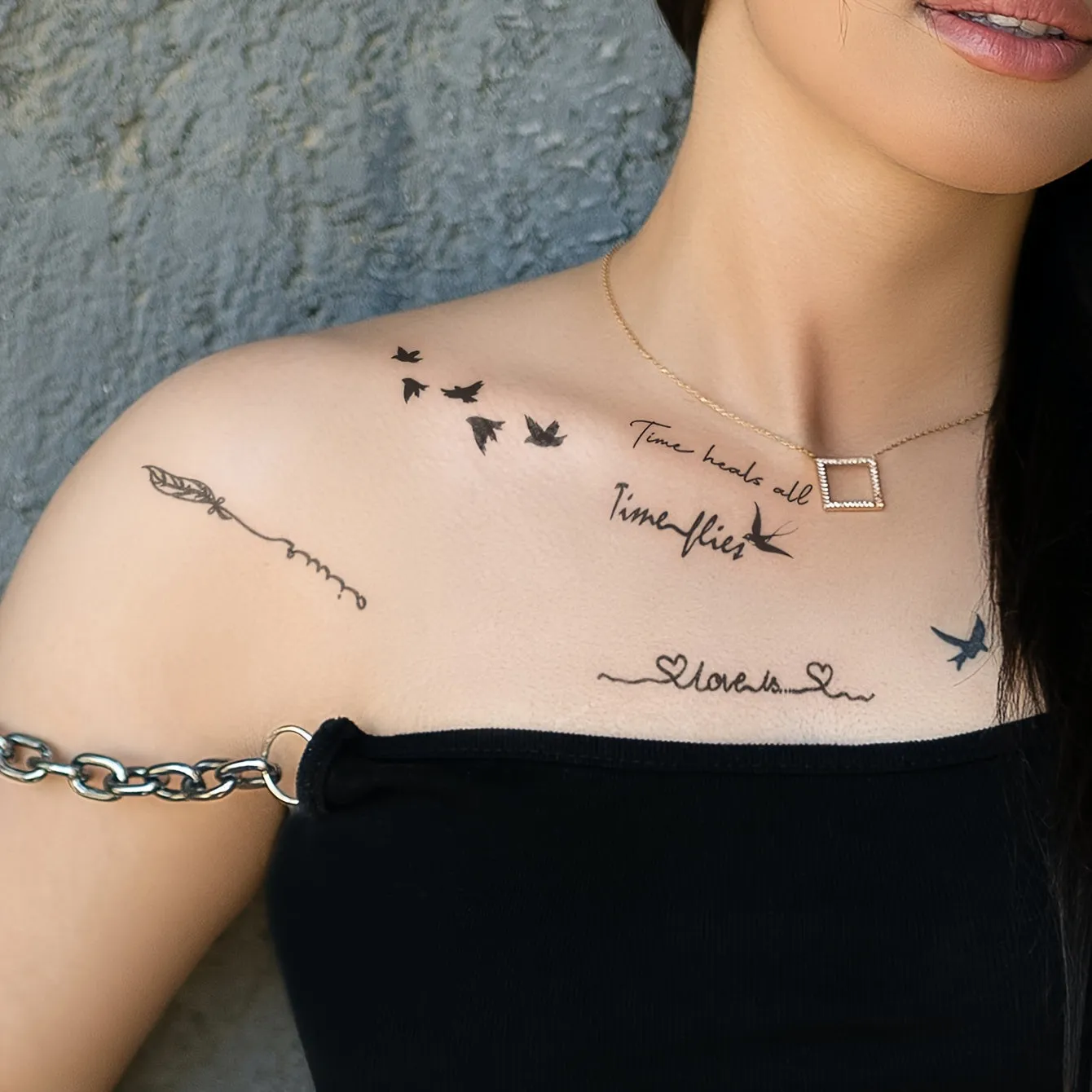 Heartbeat Love Words Butterfly Flying Bird Pattern Finger Wrist Ear Back - 6pcs