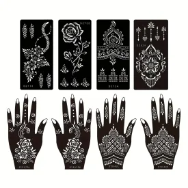 Henna Tattoo Stencils Kit - Temporary Tattoos for Hand and Body - 8 Sheets