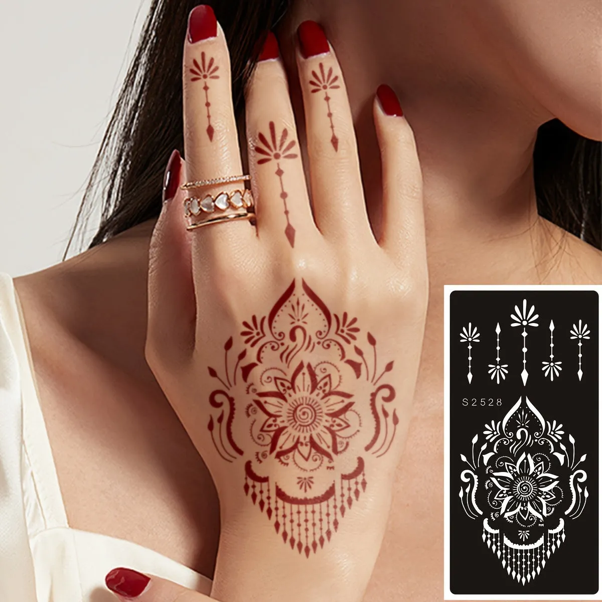 Henna Tattoo Stencils Kit - Temporary Tattoos for Hand and Body - 8 Sheets