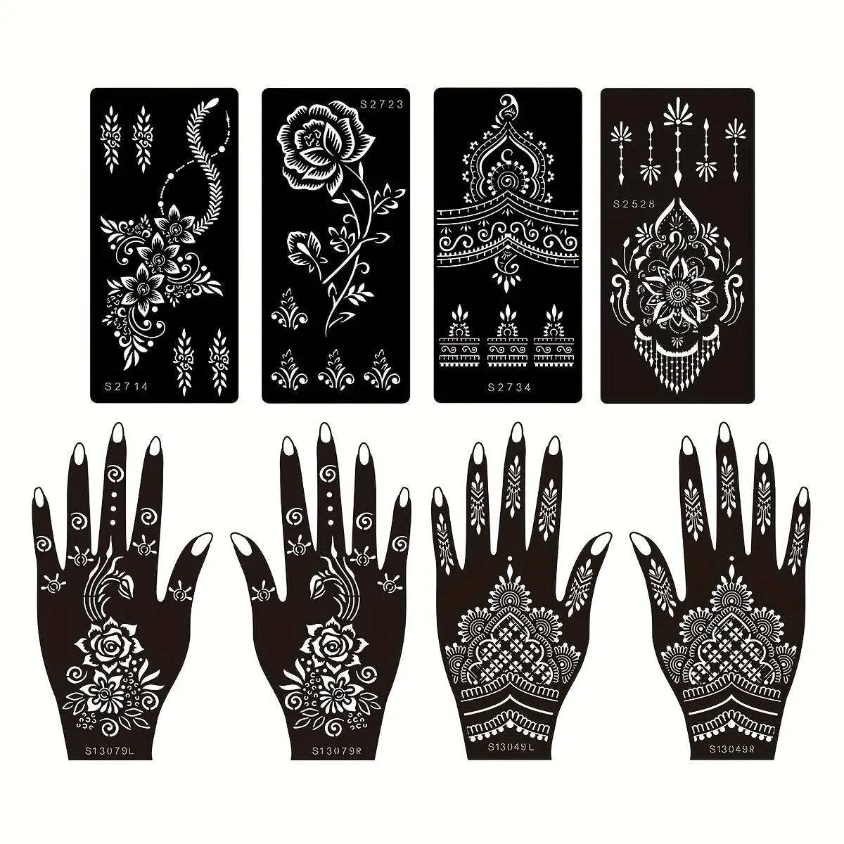 Henna Tattoo Stencils Kit - Temporary Tattoos for Hand and Body - 8 Sheets