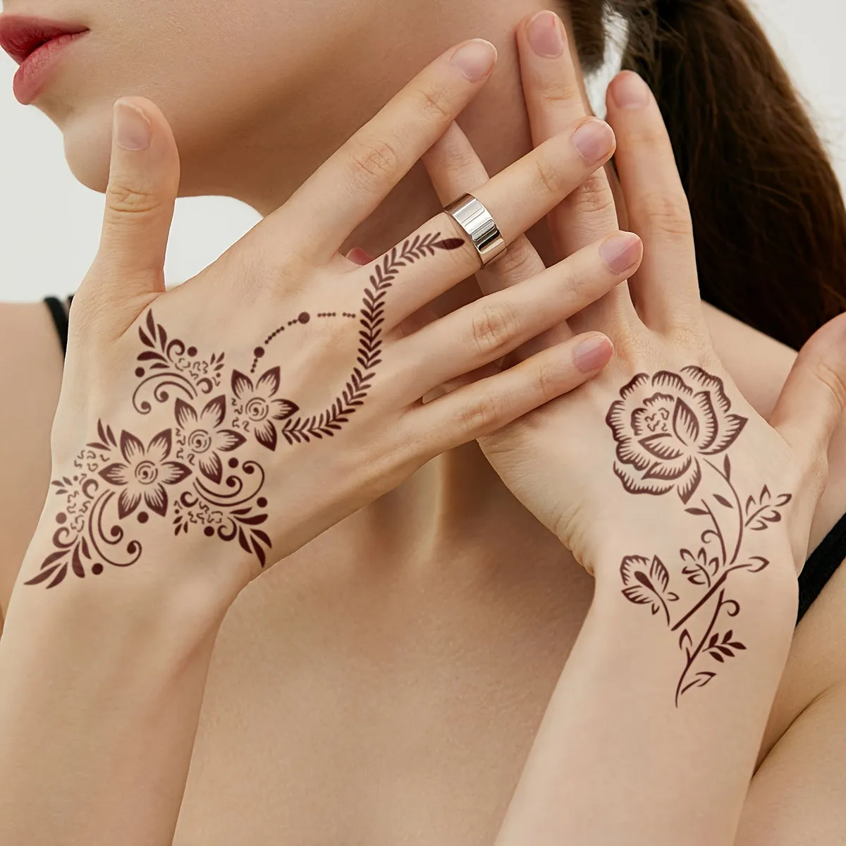 Henna Tattoo Stencils Kit - Temporary Tattoos for Hand and Body - 8 Sheets