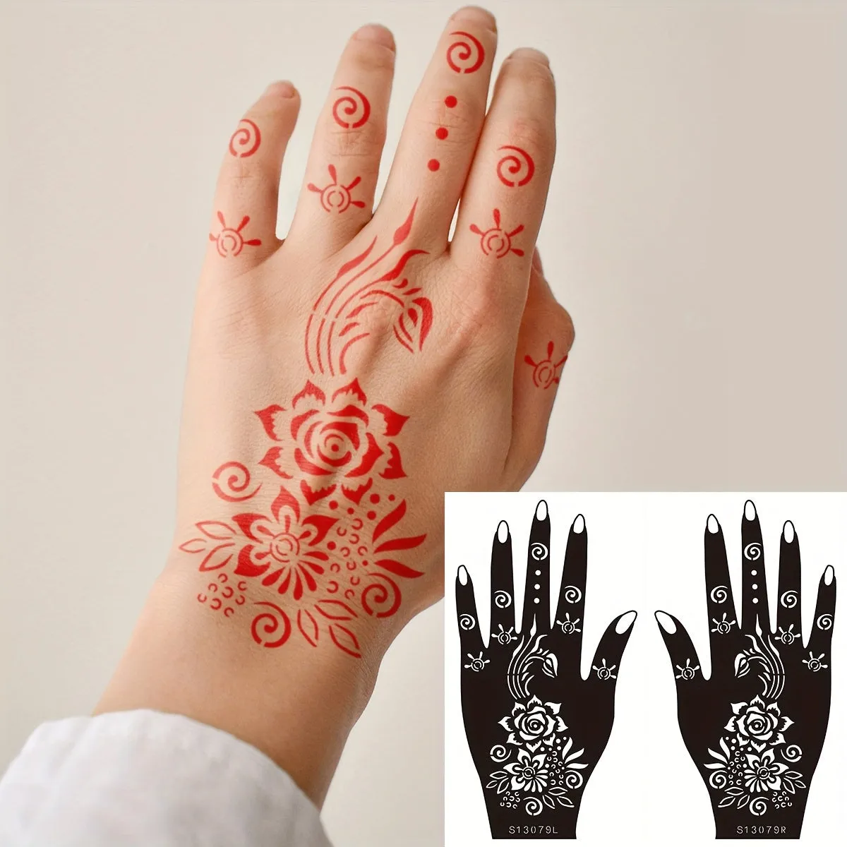 Henna Tattoo Stencils Kit - Temporary Tattoos for Hand and Body - 8 Sheets