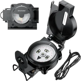 Hiking Compass with Clinometer, Strong Magnetic Intensity 3000 Gauss Military Lensatic Sighting Compass with Lanyard & Pouch, Survival Compass for Hiking Camping Hunting Outdoor (Black)