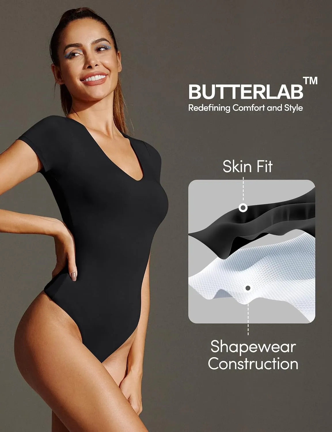 IUGA Bodysuits for Women Tummy Control Short Sleeve V Neck Body Suits for Womens Compression Slimming Thong Bodysuit