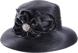 JNKIHAPOT Womens Crystal Satin Ribbon Dressy Church Bridal Hat Fedoras