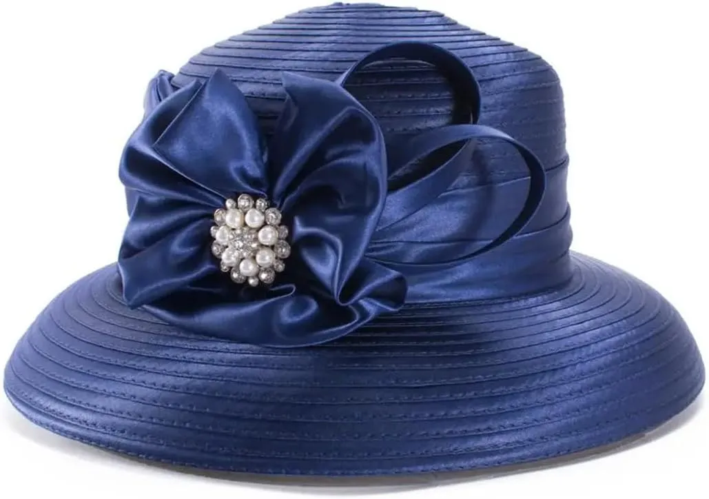 JNKIHAPOT Womens Crystal Satin Ribbon Dressy Church Bridal Hat Fedoras