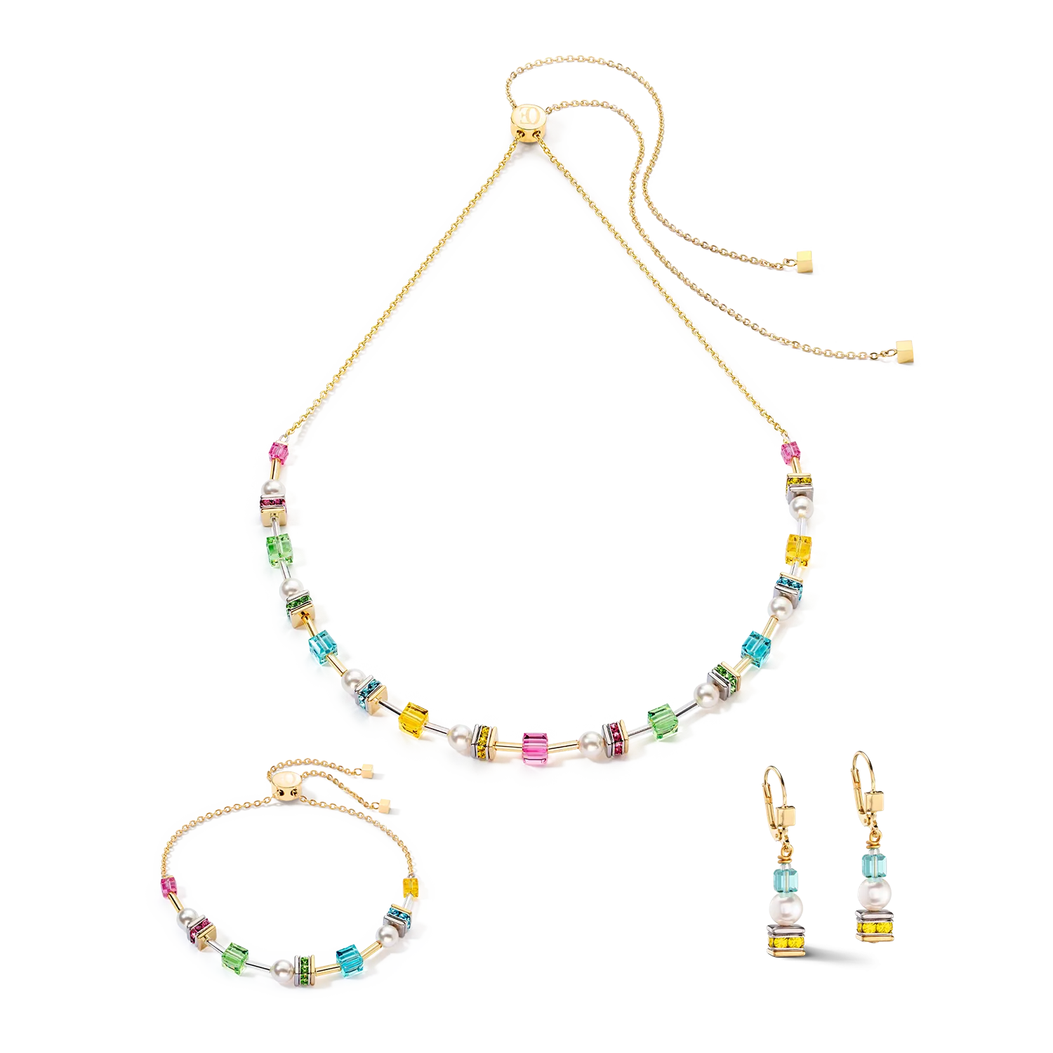Joyful Cubes & Pearls earrings multicolour