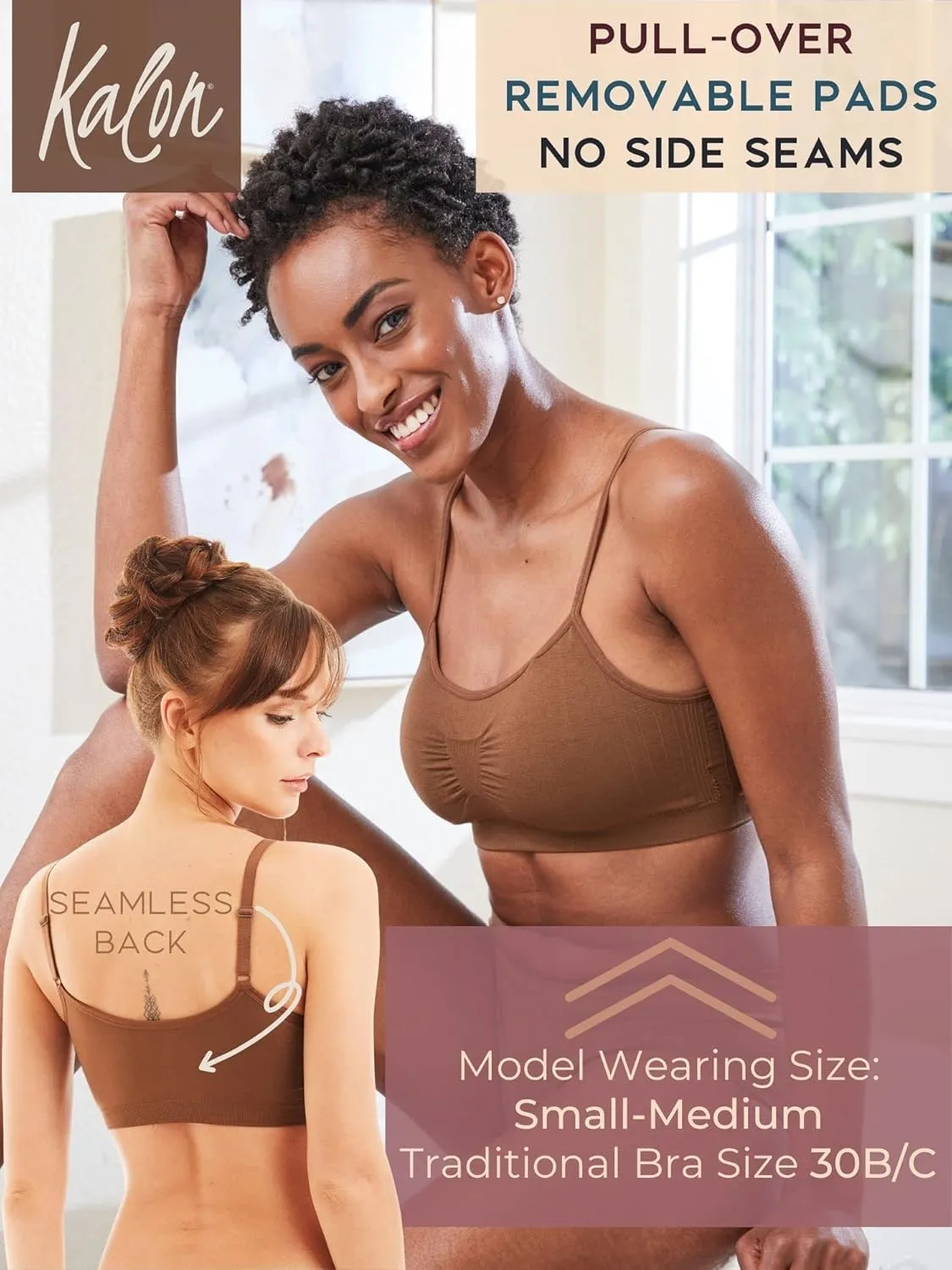 Kalon 4 Pack Womens Nylon Spandex Removable Pads Comfort Cami Bras Wireless