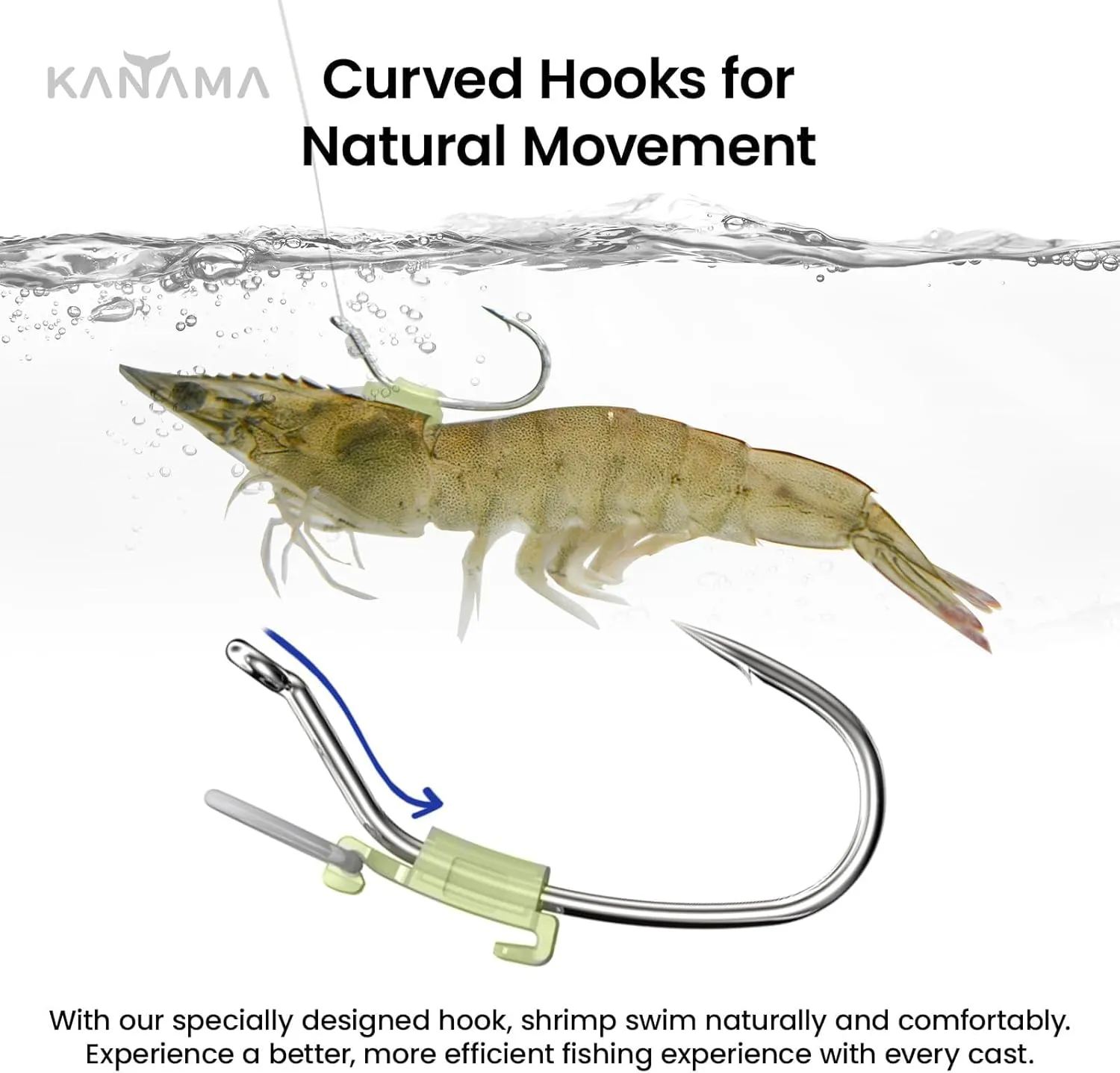 KANAMA Luminous Live Shrimp Hooks - High Carbon Steel Fishing Hooks Saltwater Corrosion Resistant Barbed Strong Hooks Freshwater Shrimp Walker, Ideal for Bass, Groupers, Pike, Catfish & More