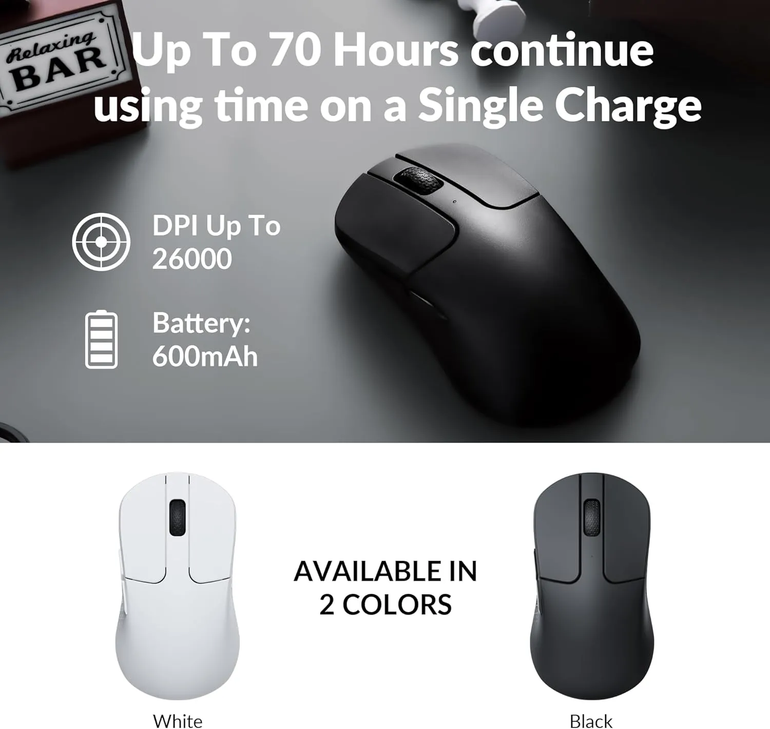 Keychron M3 Mini Wireless Optical Mouse, Bluetooth 5.1/2.4 GHz/Wired Gaming Mouse, Programmable PixArt 3395 Sensor with up to 26,000 DPI/ 650 IPS, Lightweight Ergonomic for Windows Mac Linux - Black