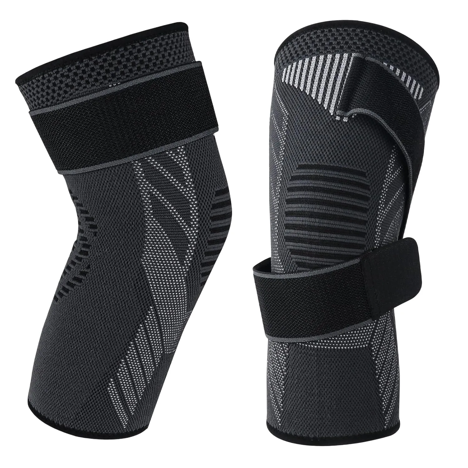 Knee Braces with Strap for Knee Pain, [2 Pack] Knee Compression Sleeve for Men and Women, Knee Support for Running Weightlifting Basketball Gym Fitness, Meniscus Tear Arthritis Joint Pain Relief etc
