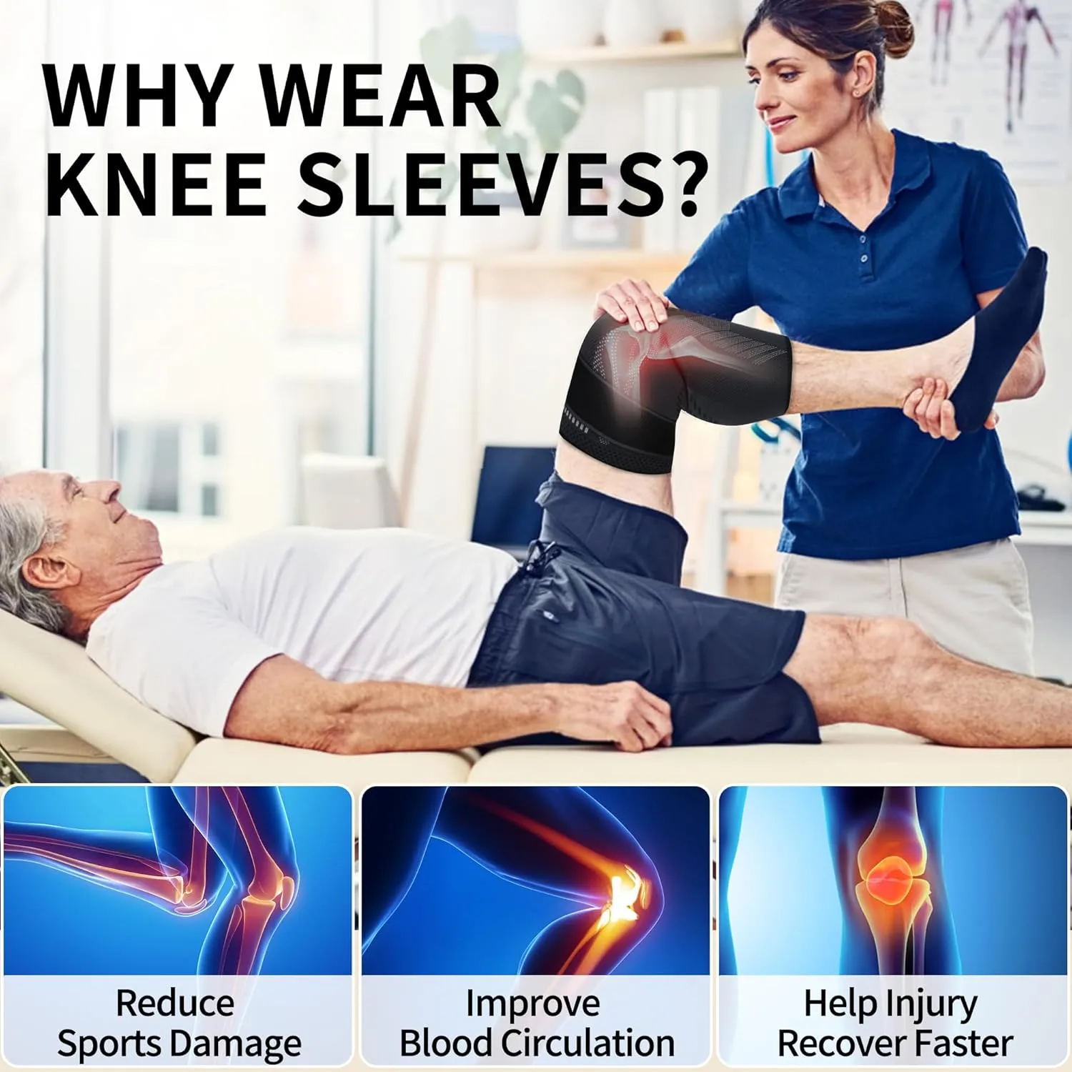 Knee Braces with Strap for Knee Pain, [2 Pack] Knee Compression Sleeve for Men and Women, Knee Support for Running Weightlifting Basketball Gym Fitness, Meniscus Tear Arthritis Joint Pain Relief etc