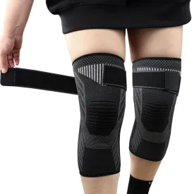 Knee Braces with Strap for Knee Pain, [2 Pack] Knee Compression Sleeve for Men and Women, Knee Support for Running Weightlifting Basketball Gym Fitness, Meniscus Tear Arthritis Joint Pain Relief etc