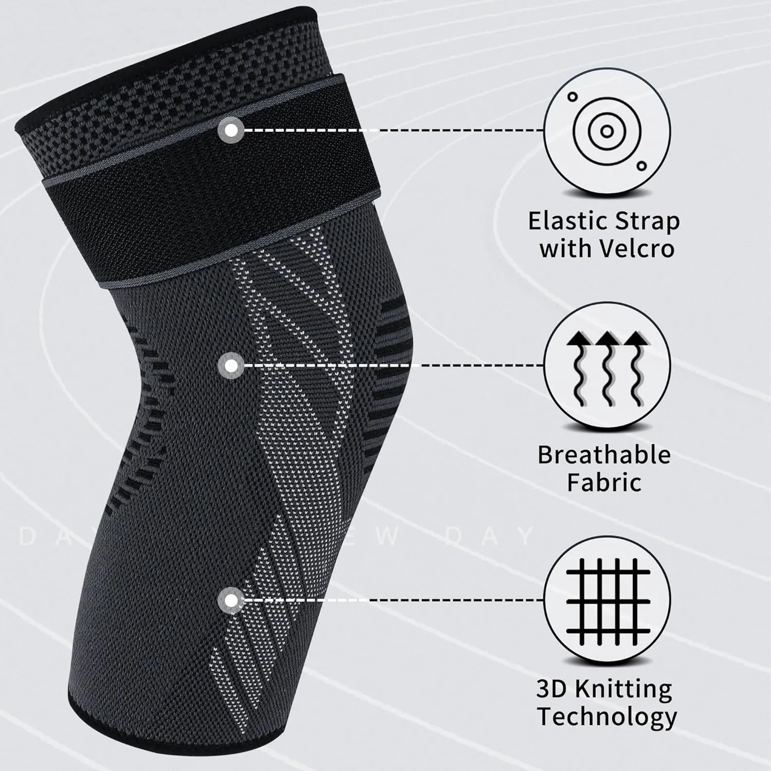 Knee Braces with Strap for Knee Pain, [2 Pack] Knee Compression Sleeve for Men and Women, Knee Support for Running Weightlifting Basketball Gym Fitness, Meniscus Tear Arthritis Joint Pain Relief etc
