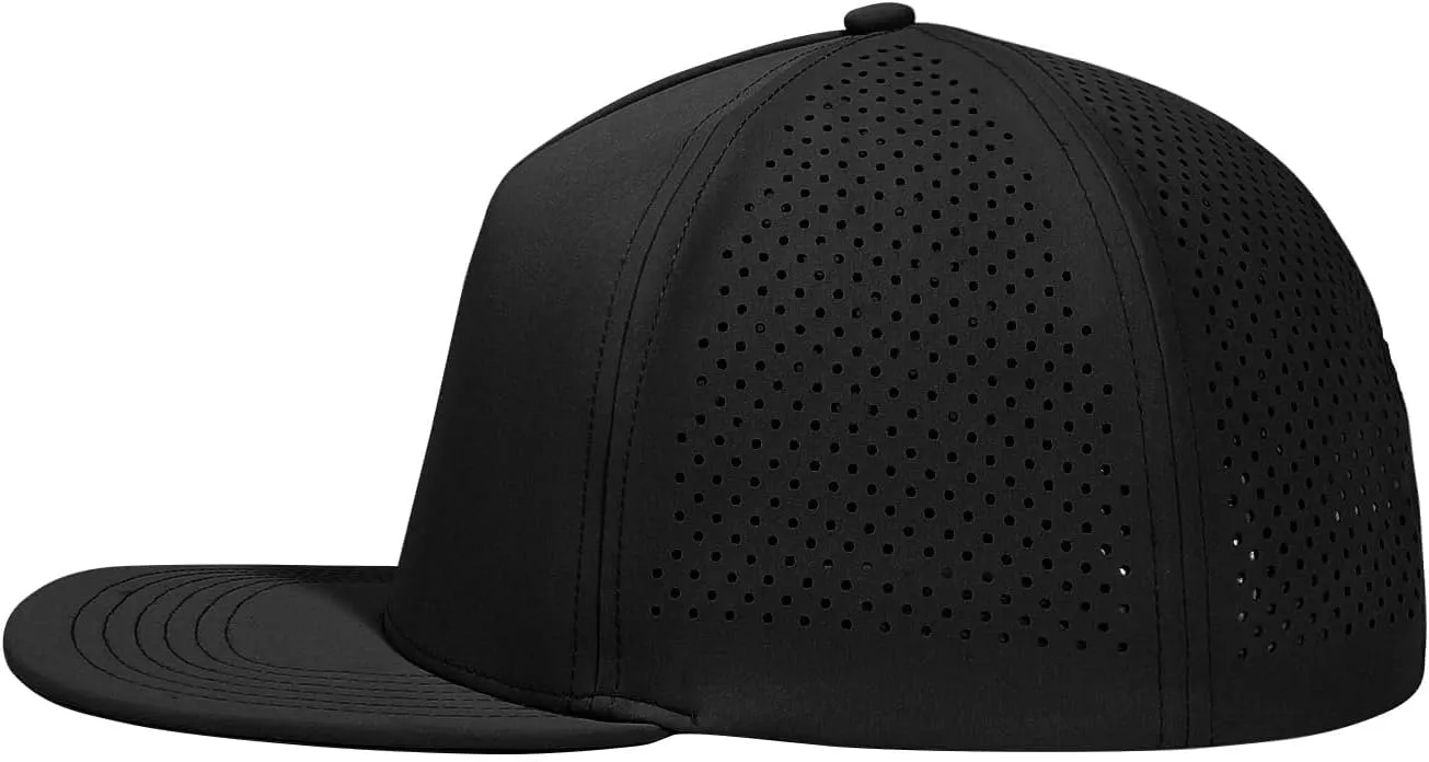 LiuSuper M/L/XL/XXL Flat Brim 5 Panel Hats for Men Performance Mens Snapback Hats Quick Dry Laser Perforated Baseball Cap