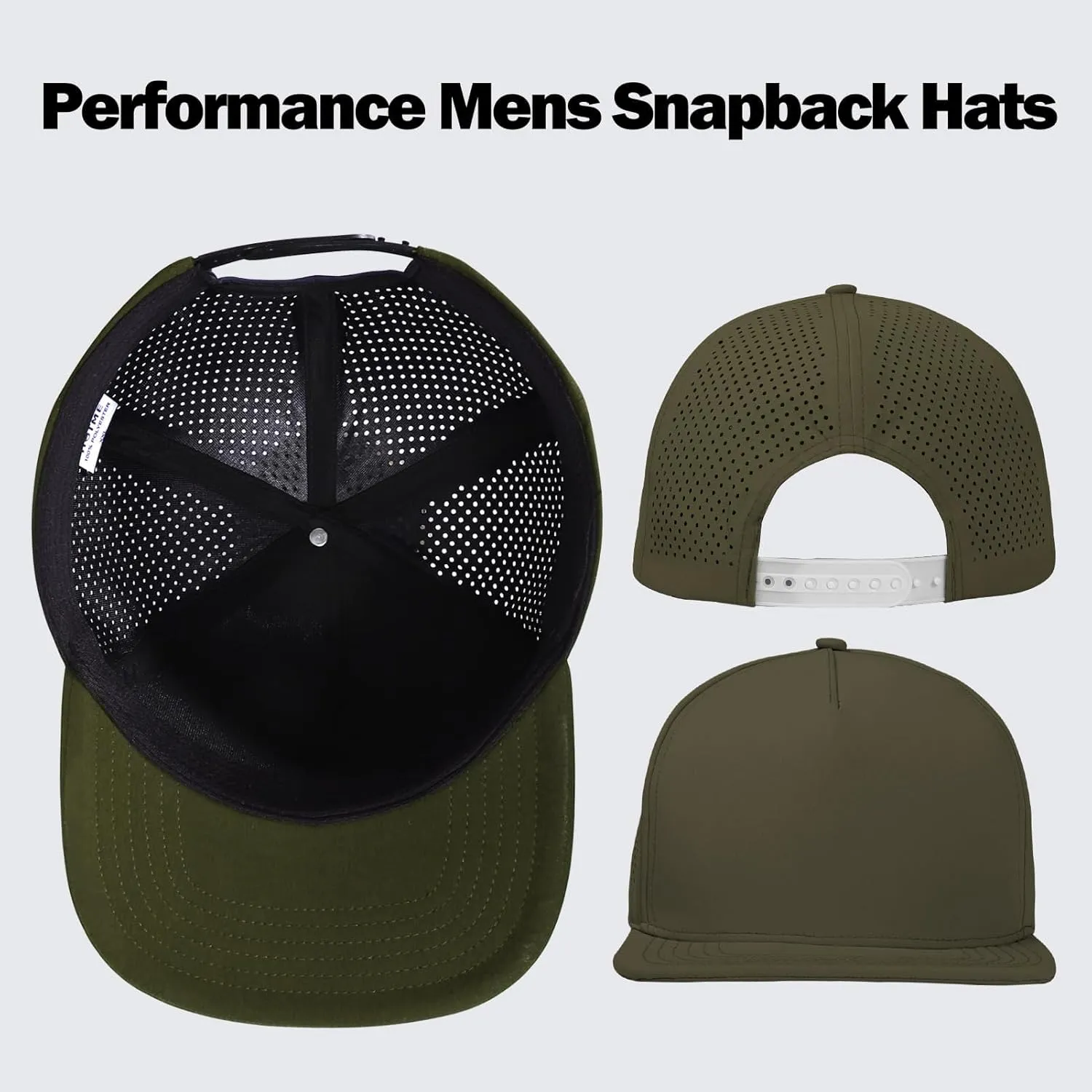 LiuSuper M/L/XL/XXL Flat Brim 5 Panel Hats for Men Performance Mens Snapback Hats Quick Dry Laser Perforated Baseball Cap
