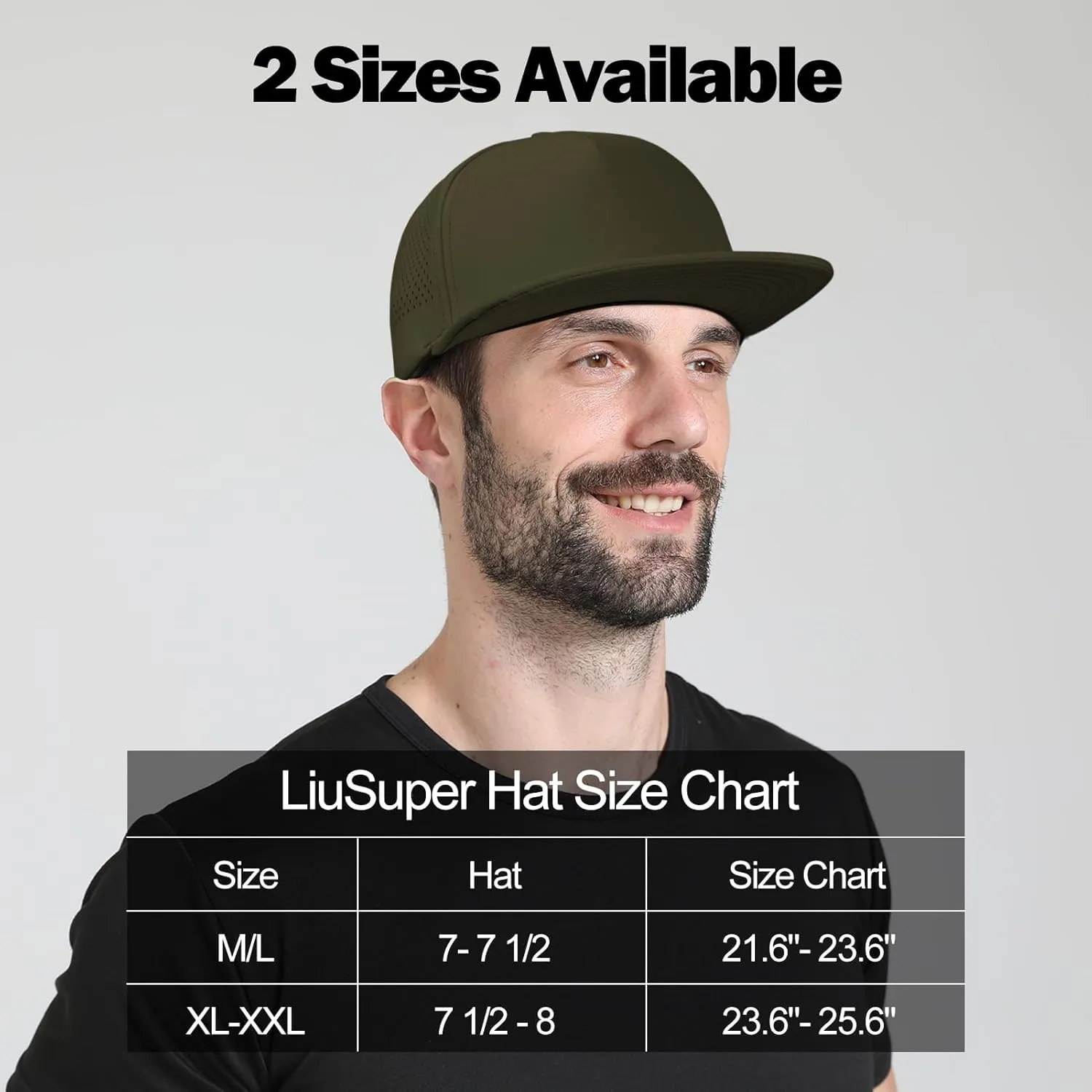 LiuSuper M/L/XL/XXL Flat Brim 5 Panel Hats for Men Performance Mens Snapback Hats Quick Dry Laser Perforated Baseball Cap
