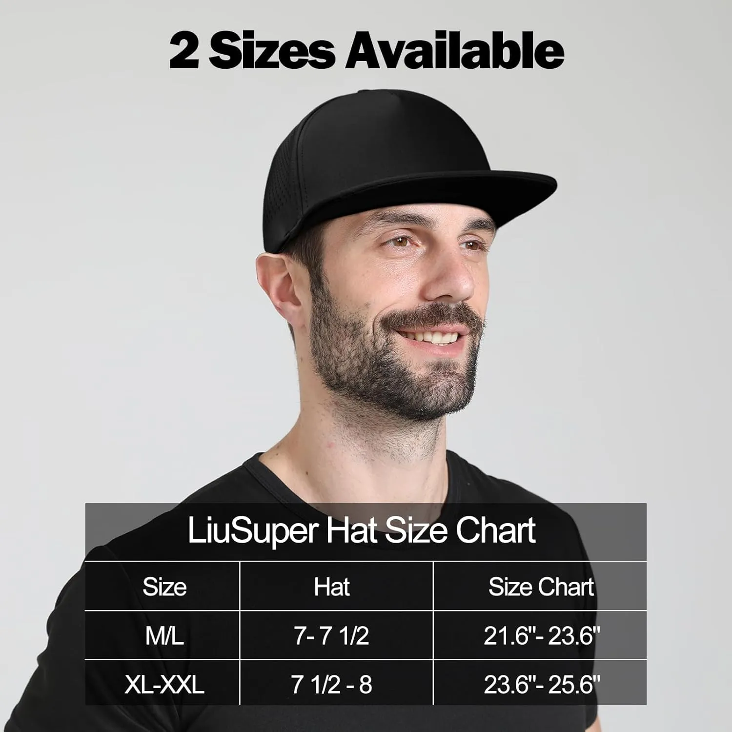 LiuSuper M/L/XL/XXL Flat Brim 5 Panel Hats for Men Performance Mens Snapback Hats Quick Dry Laser Perforated Baseball Cap