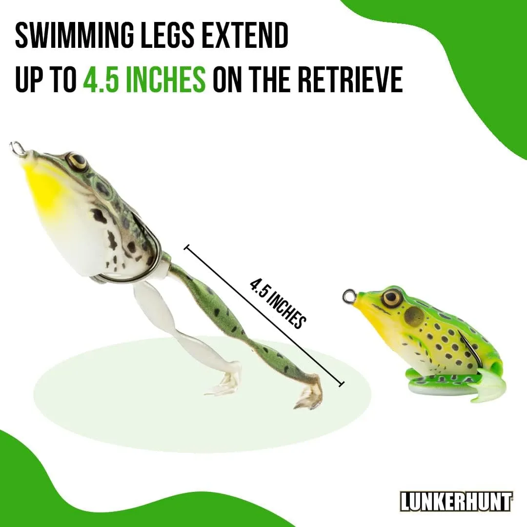 Lunkerhunt - Lunker Frog Fishing Lure | Award Winning Realistic Topwater Frog Lure for Fishing Bass, Trout and Pike | Freshwater Fish Bait with Hollow Body, Weedless Hooks