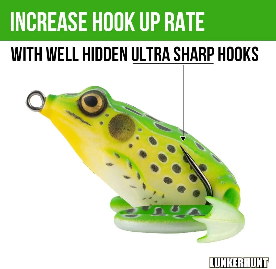Lunkerhunt - Lunker Frog Fishing Lure | Award Winning Realistic Topwater Frog Lure for Fishing Bass, Trout and Pike | Freshwater Fish Bait with Hollow Body, Weedless Hooks