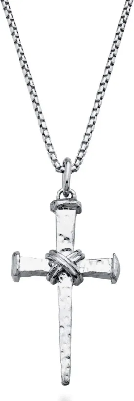 Miabella Italian Rope Wrap Nail Cross Pendant Necklace Box Chain, Rhodium or 18K Yellow Gold Over 925 Sterling Silver Made in Italy