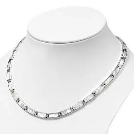 Mother of Pearl Rectangular Links Silver Necklace