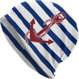 Nautical Anchor Knit Beanie Hat Adults Stretch Knitted Skull Beanies Cap Hats for Women Men