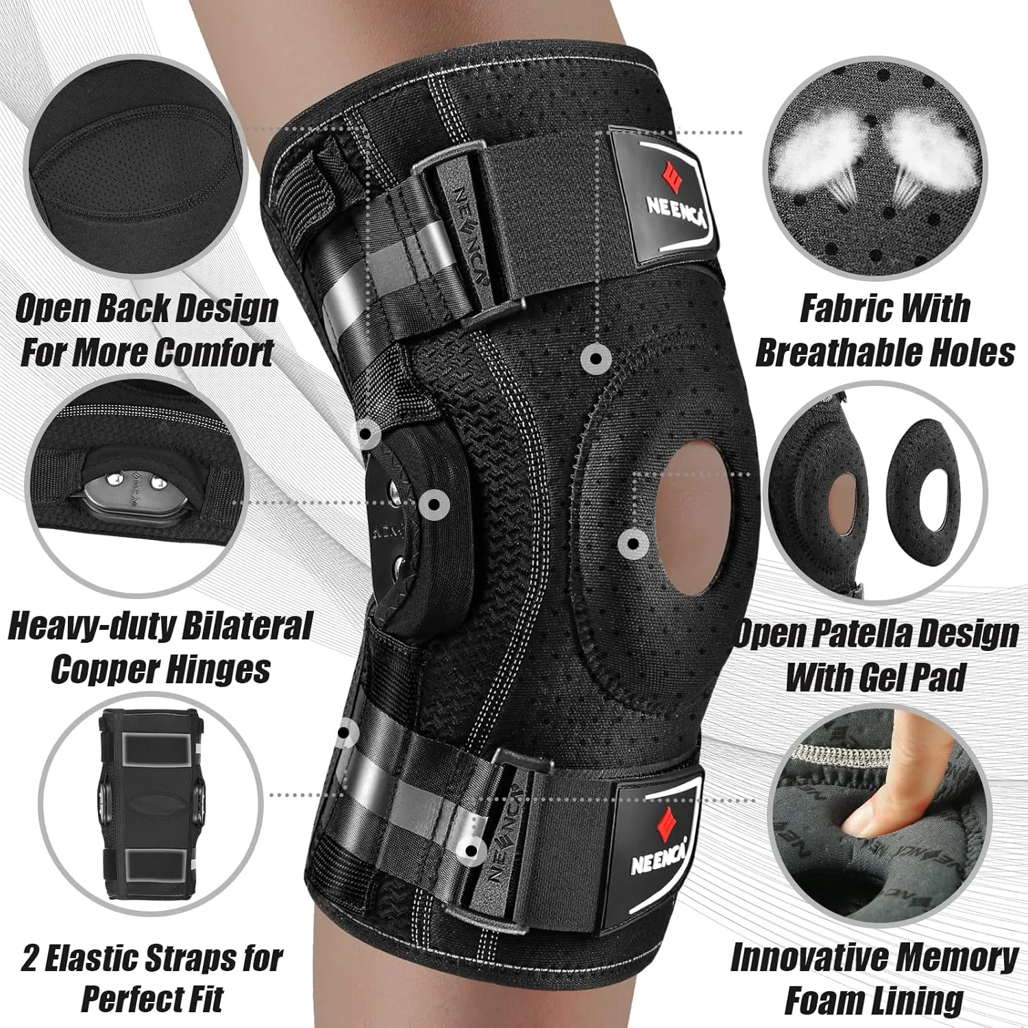NEENCA Professional Knee Brace for Knee Pain, Hinged Knee Support with Removable Dual Side Stabilizers, Strong Stability for Joint Pain Relief, Arthritis, Meniscus Tear, ACL, PCL, MCL, Runner, Workout