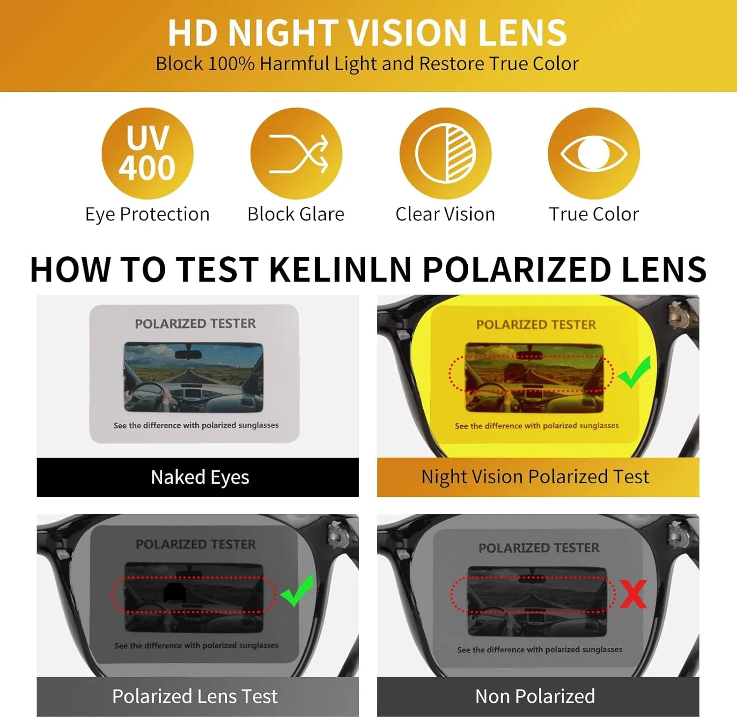 Night Vision Driving Glasses Polarized Anti-glare, HD Yellow Tinted Glasses for Women Men
