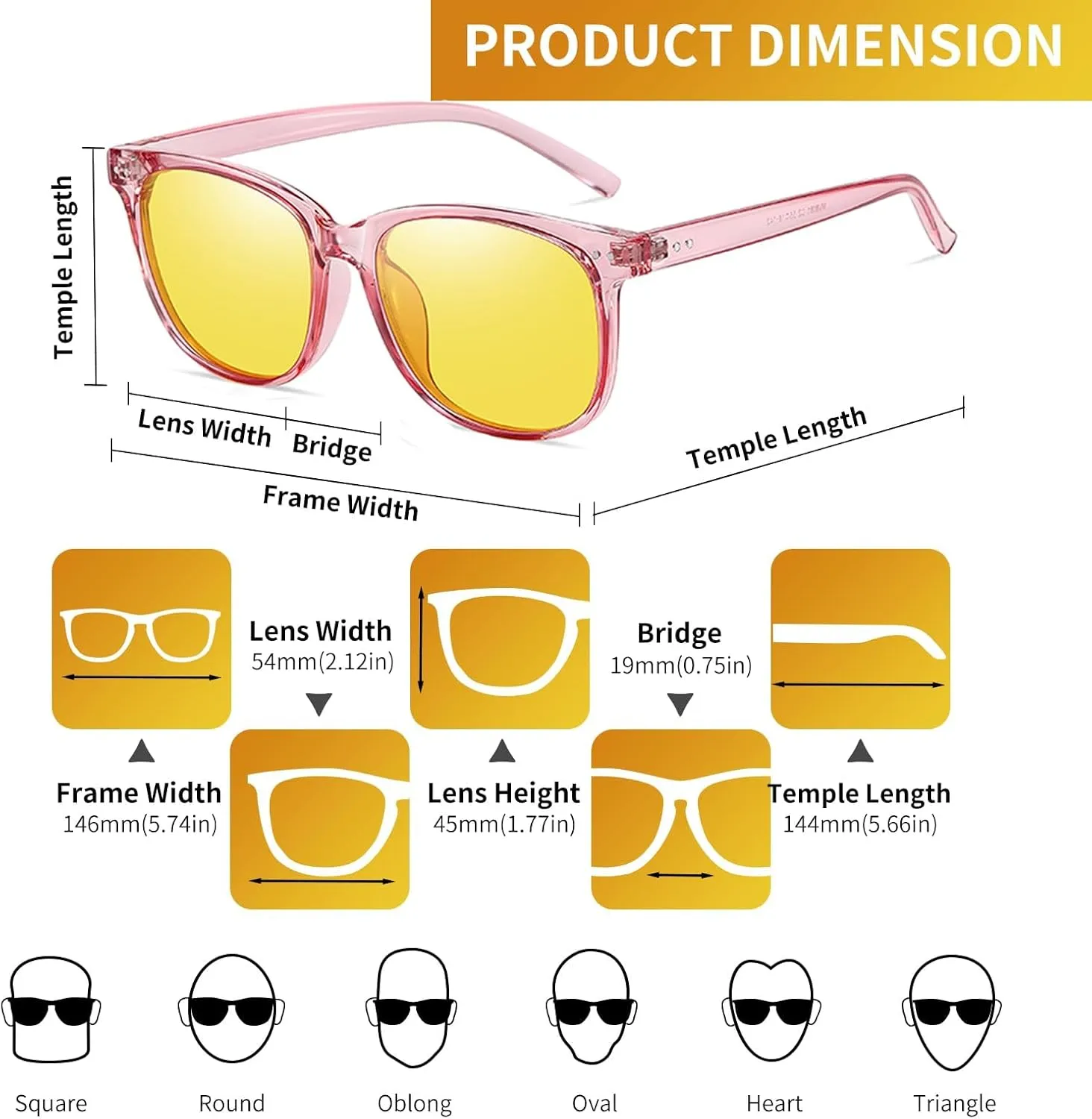 Night Vision Driving Glasses Polarized Anti-glare, HD Yellow Tinted Glasses for Women Men