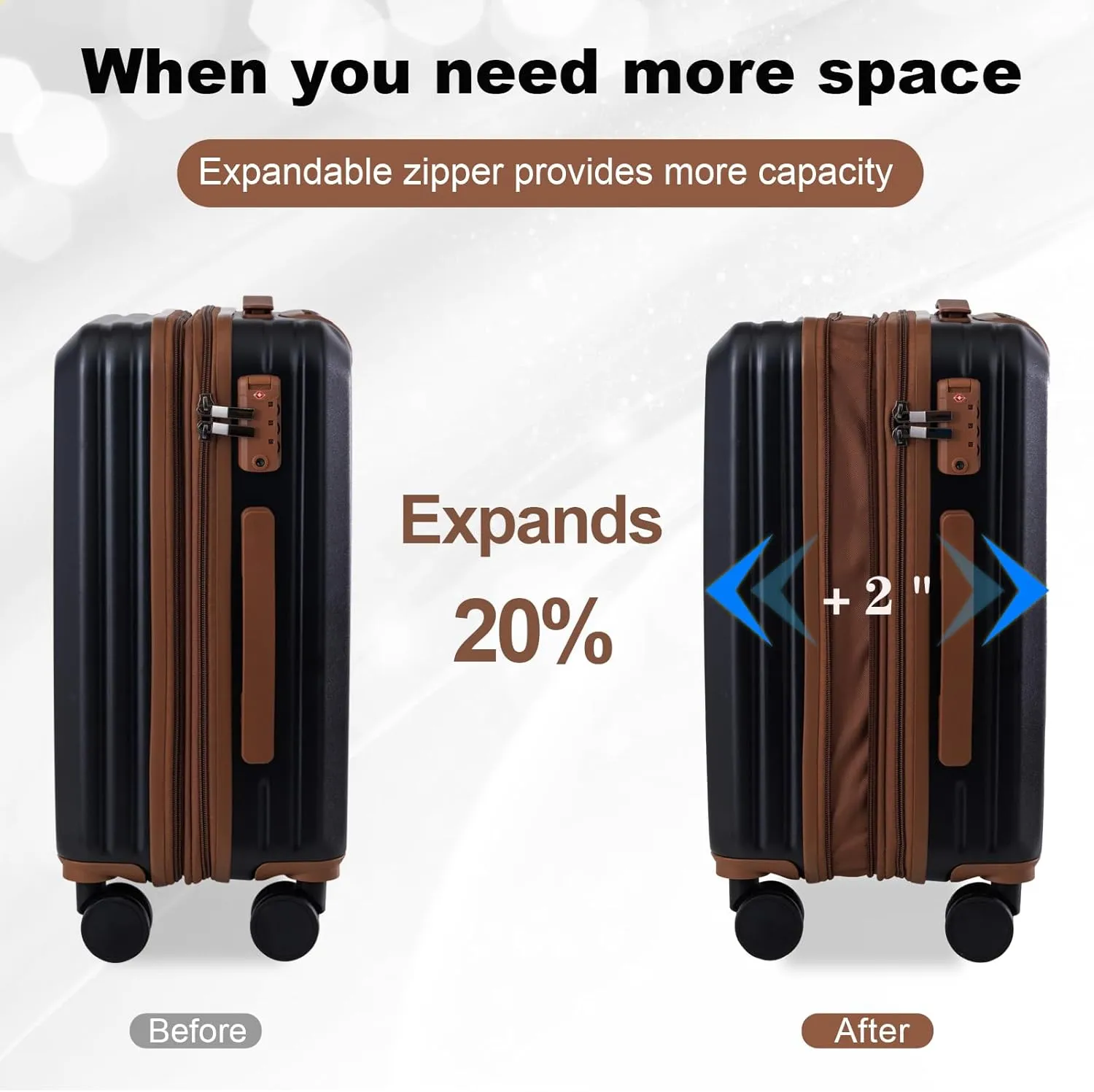 OUZZO 5 Piece Luggage Set with Spinner Wheels, Expandable Carry On Luggage, TSA Lock, PC Hardshell Suitcase Set 20/24/28 Inch for Travel, Business,Black