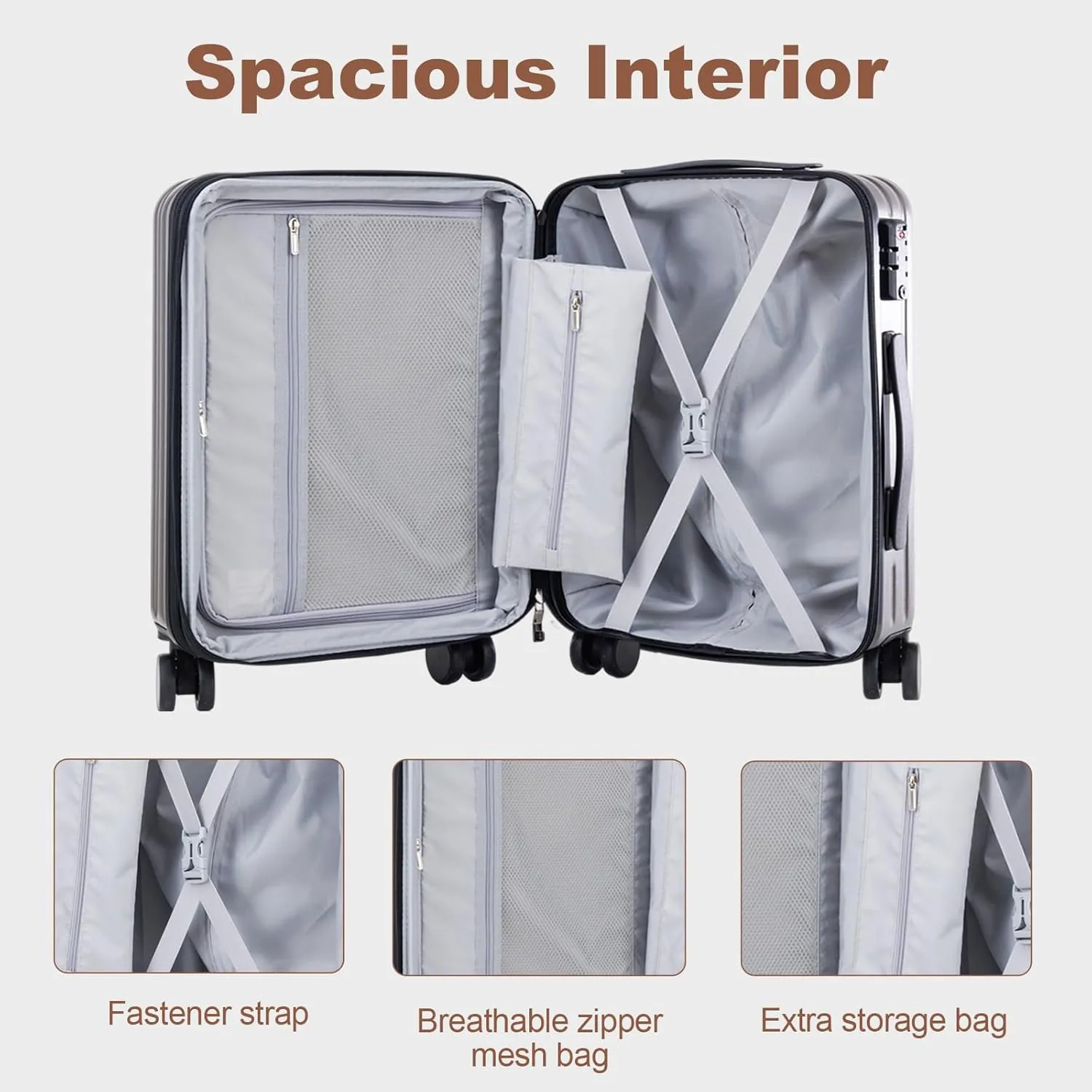 OUZZO 5 Piece Luggage Set with Spinner Wheels, Expandable Carry On Luggage, TSA Lock, PC Hardshell Suitcase Set 20/24/28 Inch for Travel, Business,Black