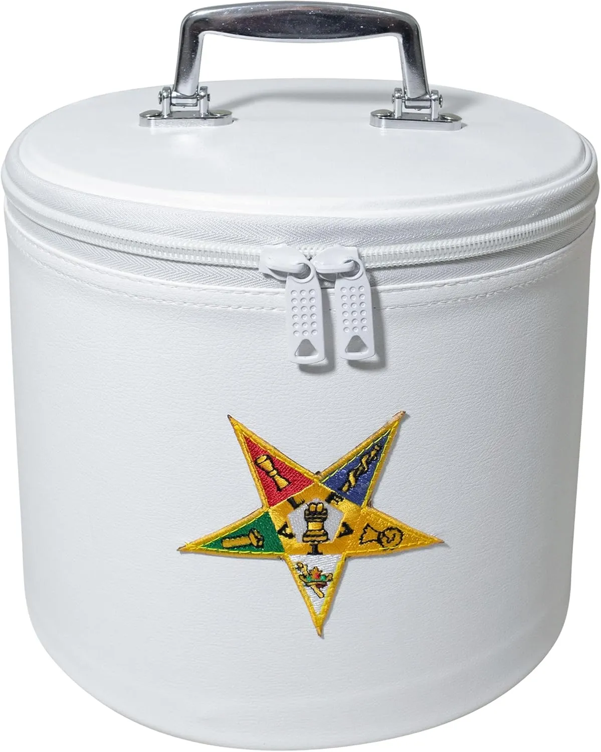Premium OES White Fez Hat with Case & Gold Tassel  Embroidered OES with Star Emblem, 100% Wool Felt (Standard (Off-White) Fez, Hat Size: 7 (60cm / 23 1/2") XL)