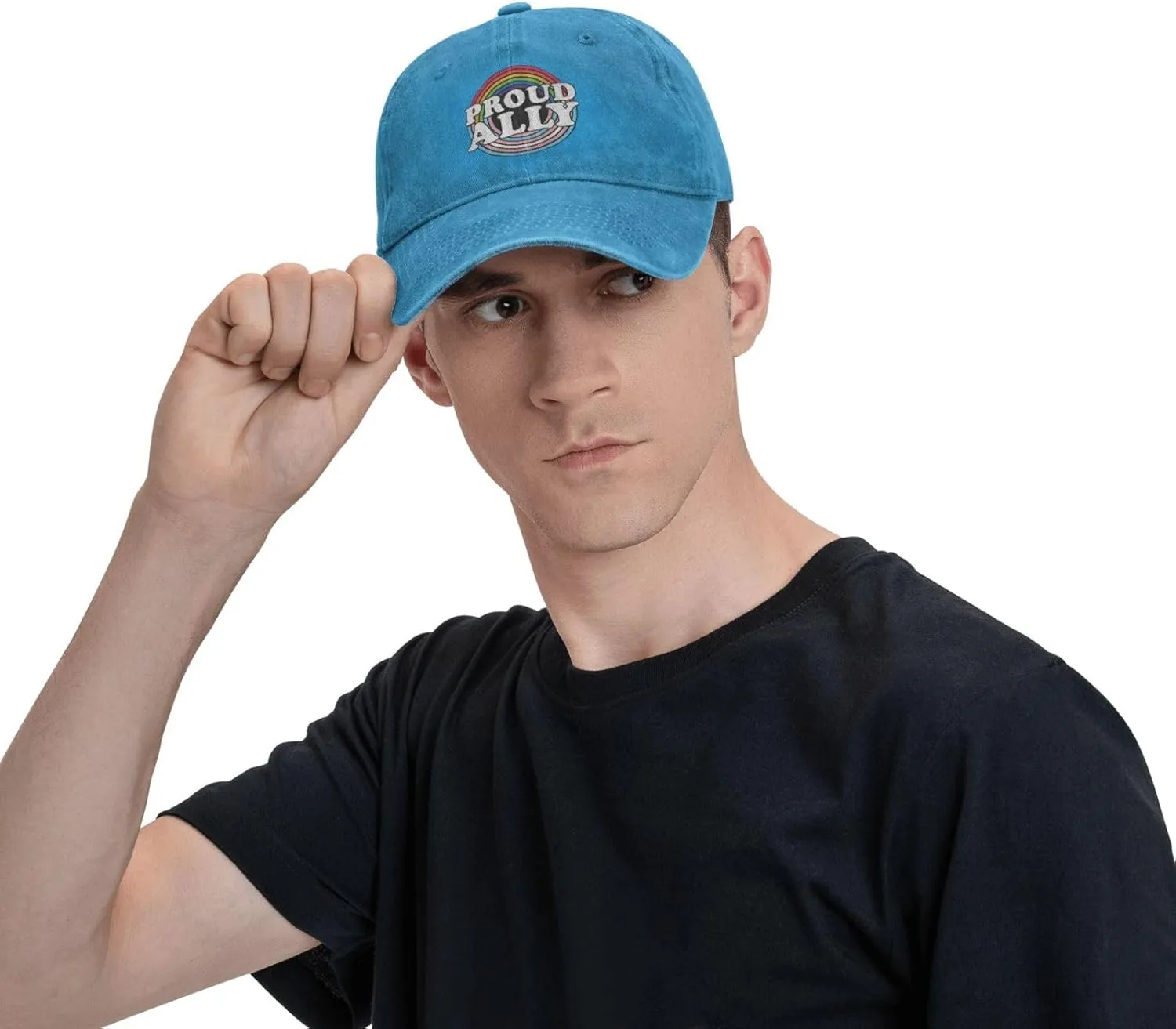 Pride Month LGBTQ Gay Pride Ally Pattern Baseball Cap,Denim Sun Hat, Dad Cap Trucker Hat for Outdoor Sports Black