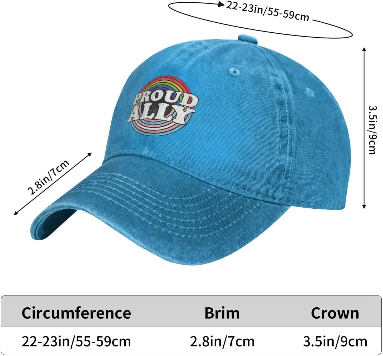 Pride Month LGBTQ Gay Pride Ally Pattern Baseball Cap,Denim Sun Hat, Dad Cap Trucker Hat for Outdoor Sports Black