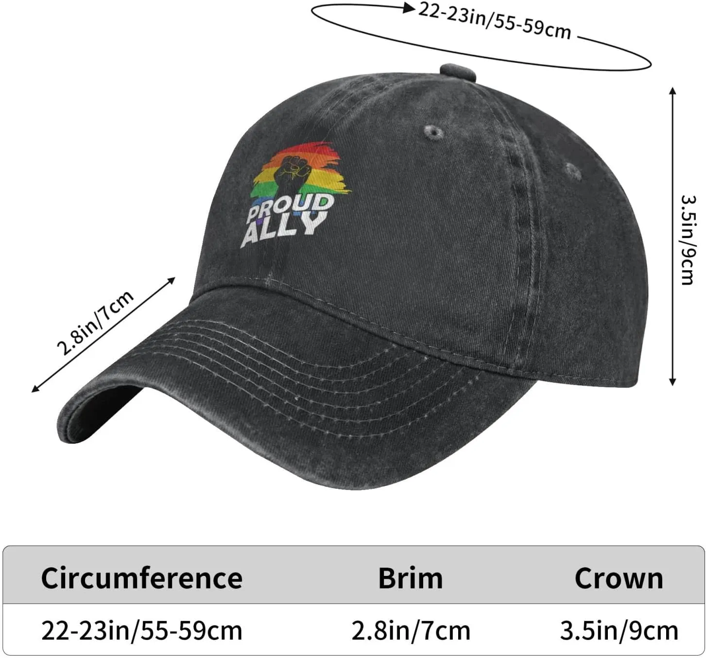 Pride Month LGBTQ Gay Pride Ally Pattern Baseball Cap,Denim Sun Hat, Dad Cap Trucker Hat for Outdoor Sports Black