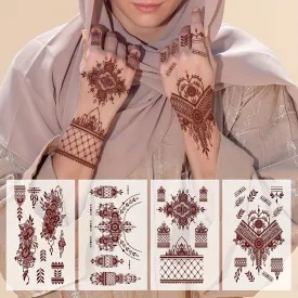 Red Henna Temporary Tattoos, Lace & Mandala Floral Patterns