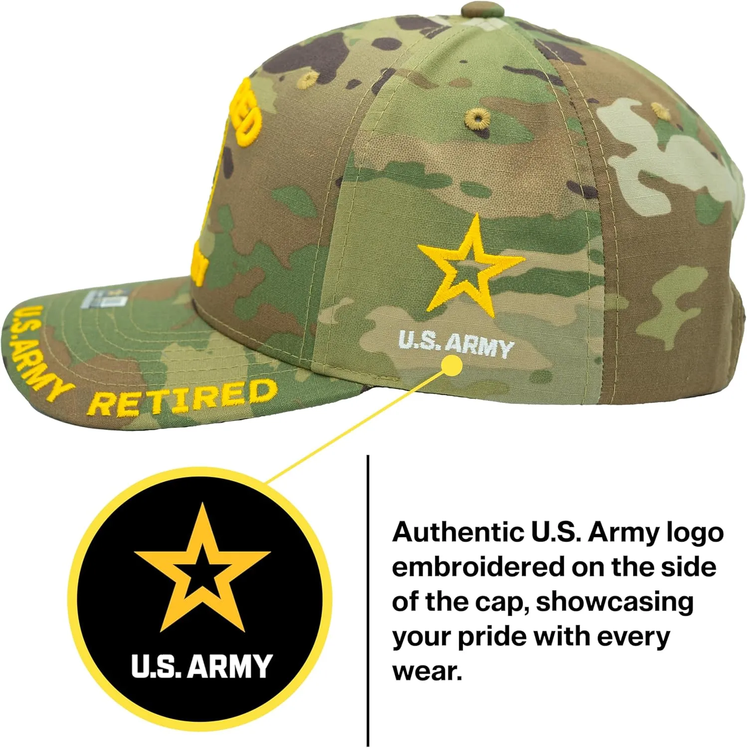 Retired US Army Veteran Hat Official Licensed Army Hat, Adjustable Baseball Cap for Men Tactical Hat