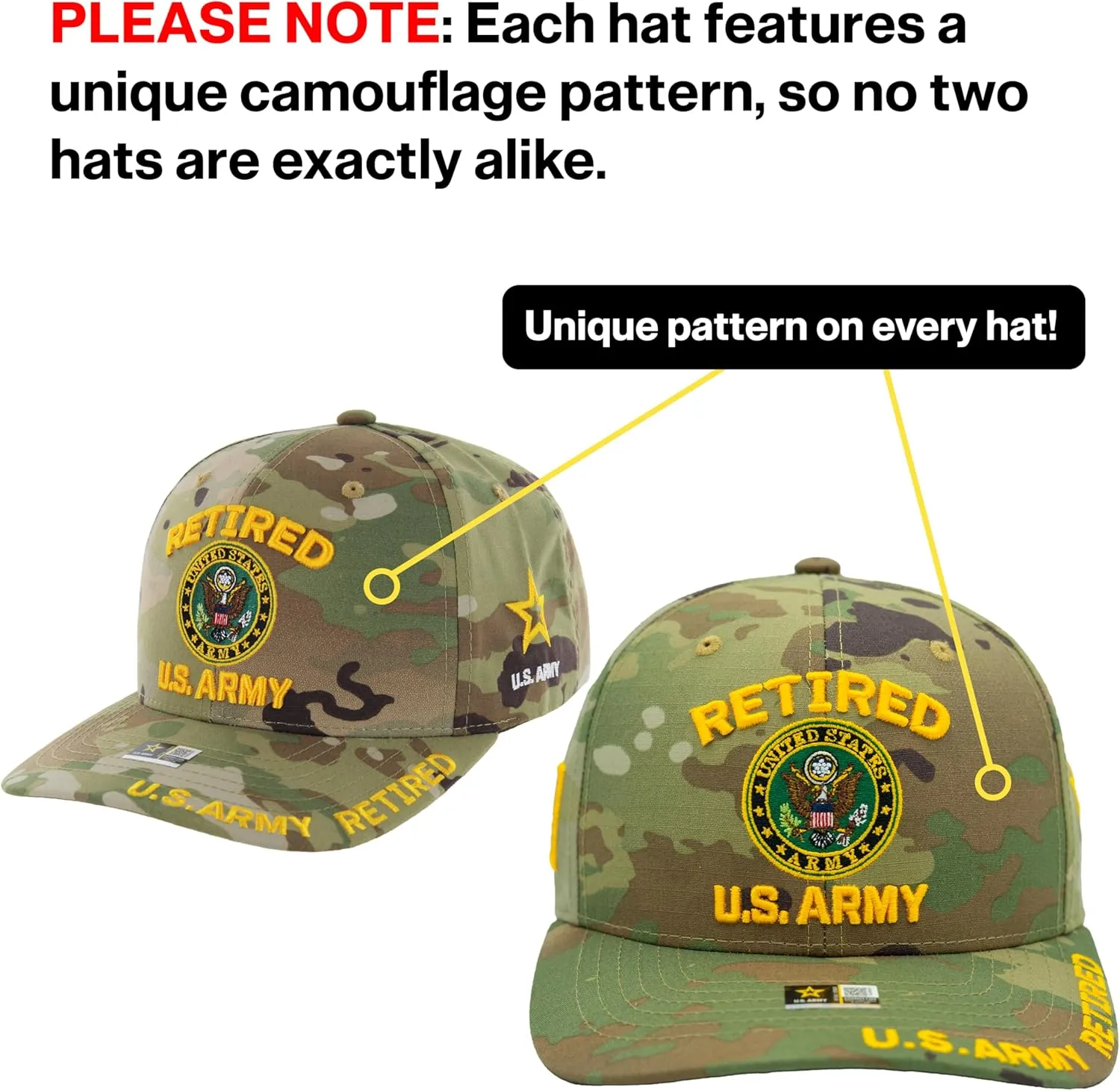 Retired US Army Veteran Hat Official Licensed Army Hat, Adjustable Baseball Cap for Men Tactical Hat