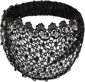Retro Wide Rhinestone Cover Headband Hair Band Headdress Rhinestone Cover Head Pearl Headwear for Women(Black)