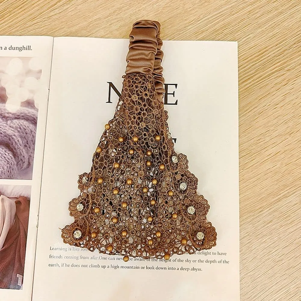 Retro Wide Rhinestone Cover Headband Hair Band Headdress Rhinestone Cover Head Pearl Headwear for Women(Coffee)