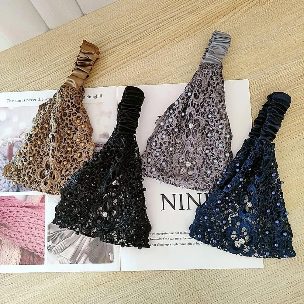 Retro Wide Rhinestone Cover Headband Hair Band Headdress Rhinestone Cover Head Pearl Headwear for Women(Coffee)