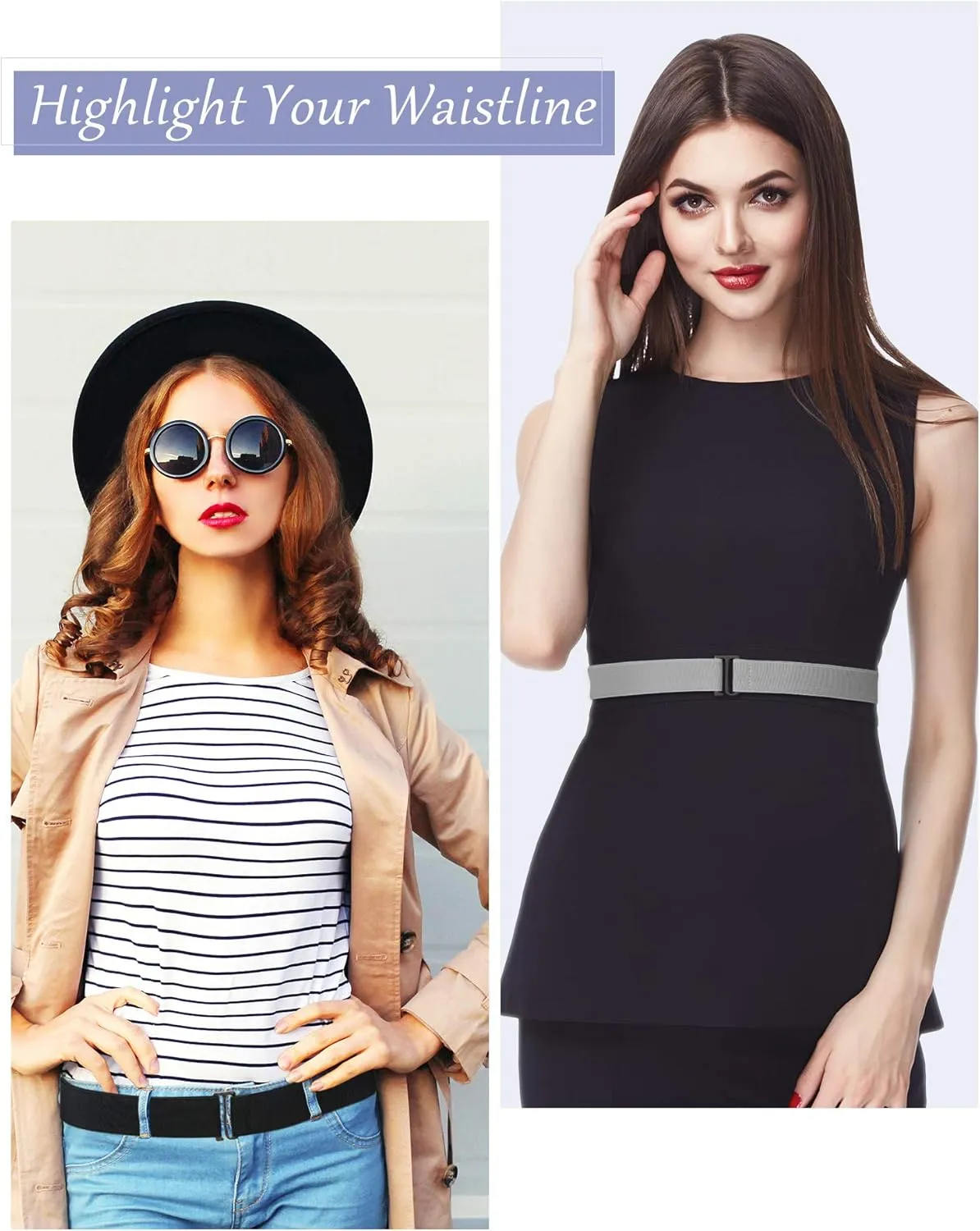 SATINIOR 6 Pcs Women No Show Invisible Belt Stretch Elastic Women Flat Buckle Belt for Jeans Pants Dresses