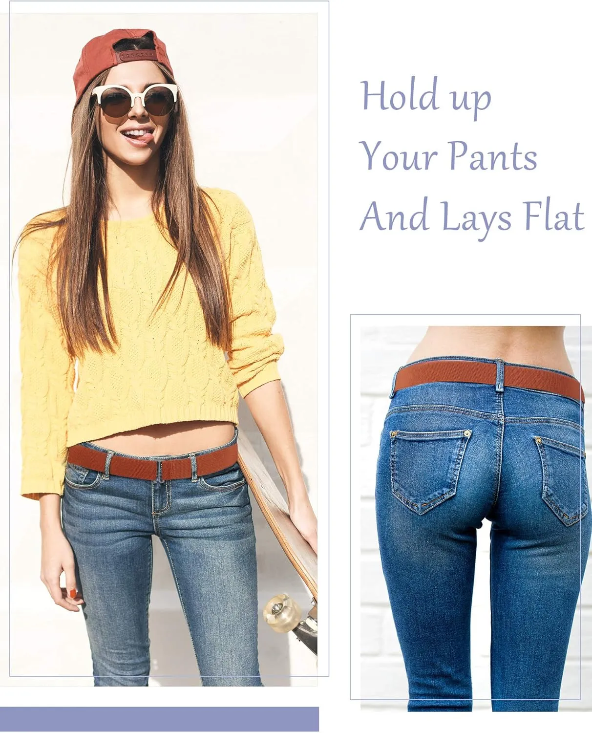 SATINIOR 6 Pcs Women No Show Invisible Belt Stretch Elastic Women Flat Buckle Belt for Jeans Pants Dresses