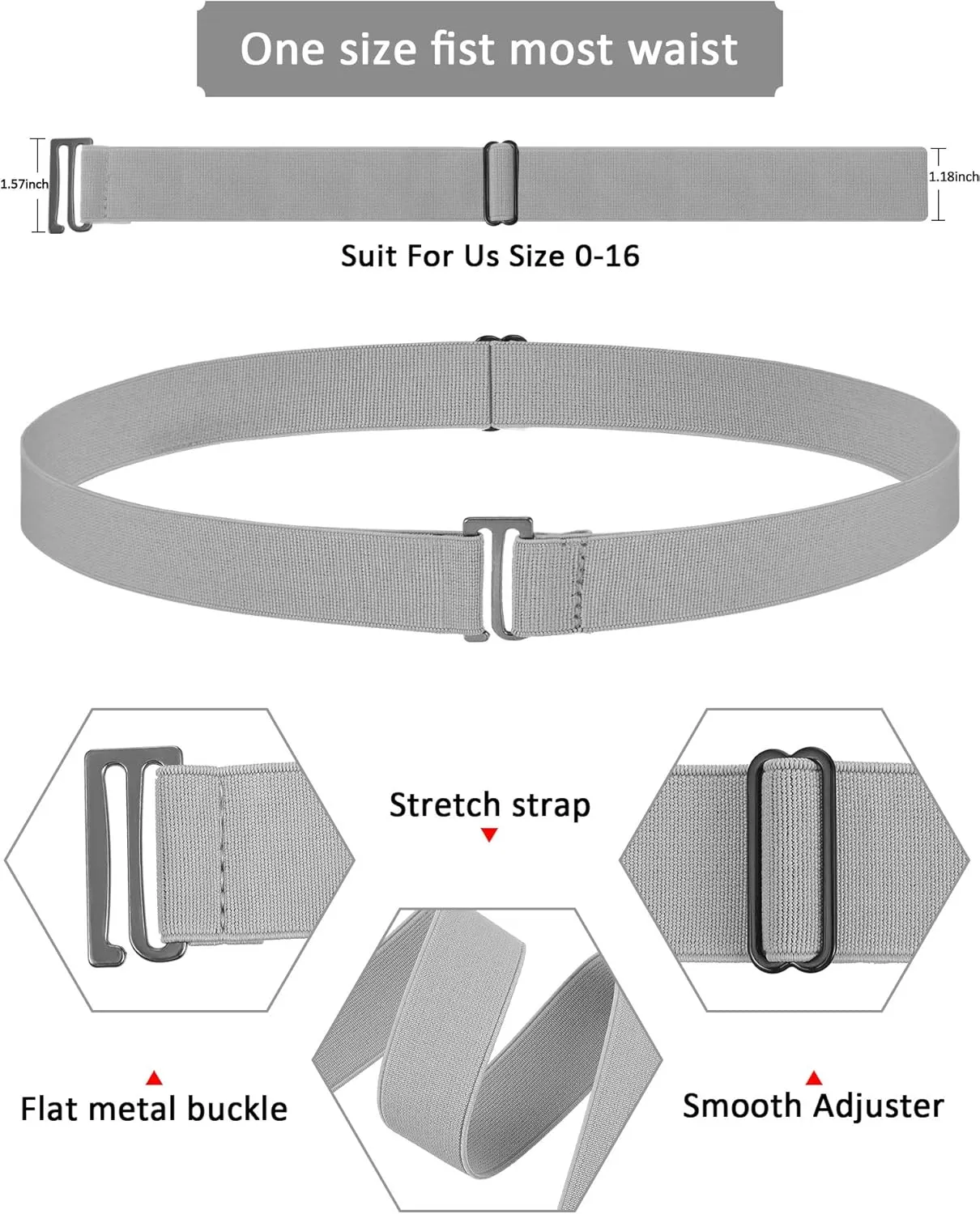 SATINIOR 6 Pcs Women No Show Invisible Belt Stretch Elastic Women Flat Buckle Belt for Jeans Pants Dresses