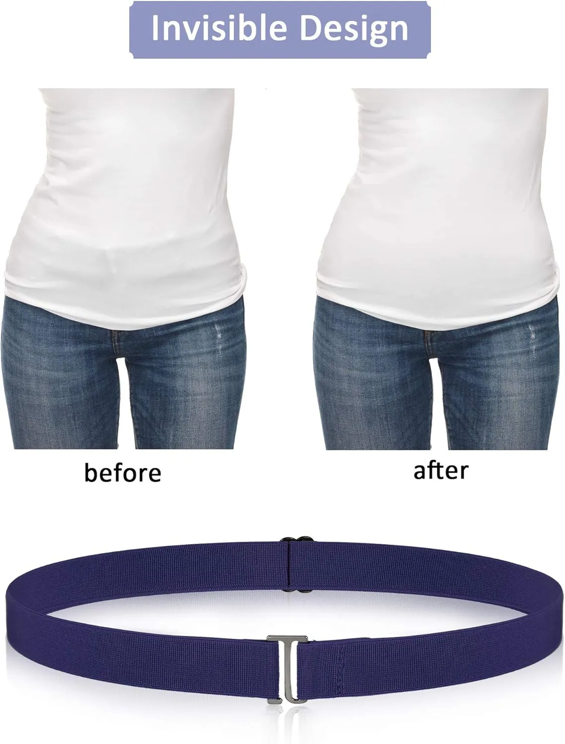 SATINIOR 6 Pcs Women No Show Invisible Belt Stretch Elastic Women Flat Buckle Belt for Jeans Pants Dresses