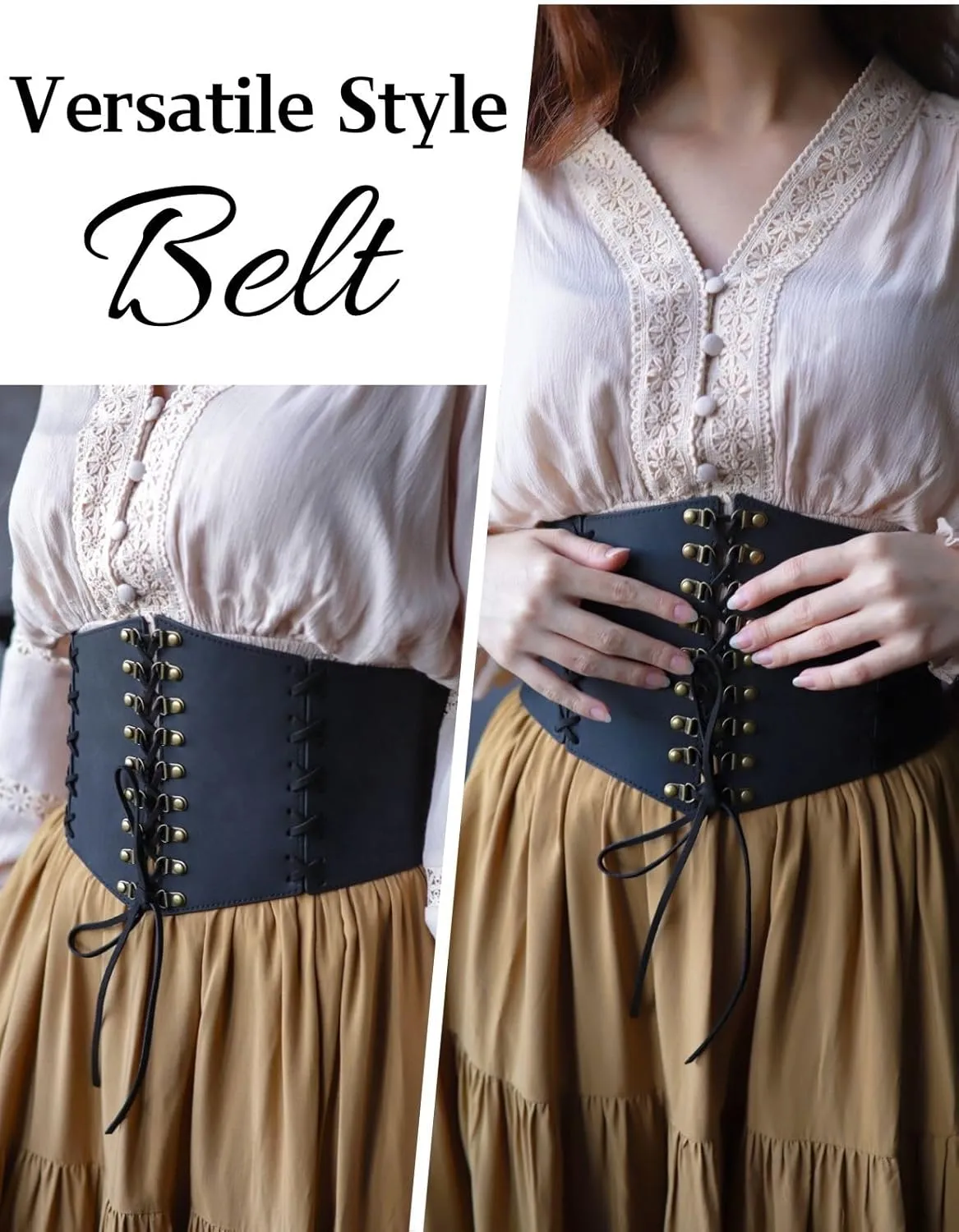 Scarlet Darkness Women Wide Belt Elastic Waist Belt Lace-up Corset Belts for Dress